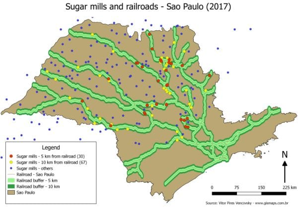 Usinas de açúcar e ferrovias em São Paulo